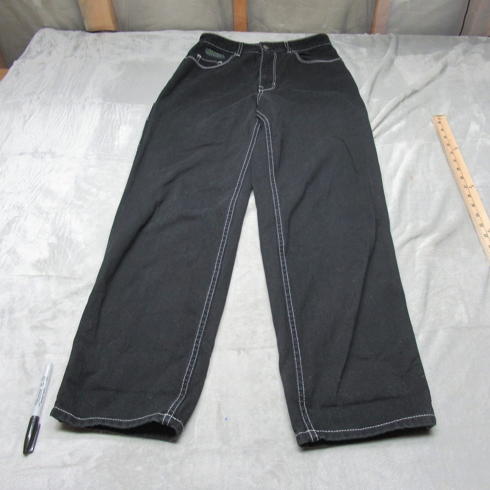 Empyre Baggy Zumiez Jeans Girls 6 Black Denim Relaxed Fit White Stitching 30x31‎